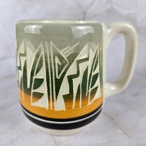 Handmade Navajo Pottery Mug Painted Glazed Signed Cream Yellow Green Black White